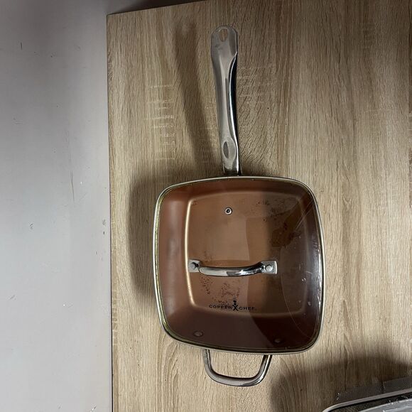 All in One Pan Copper Chef Pan 9.5-Inch Nonstick Deep Square Induction Frying - Picture 3 of 13